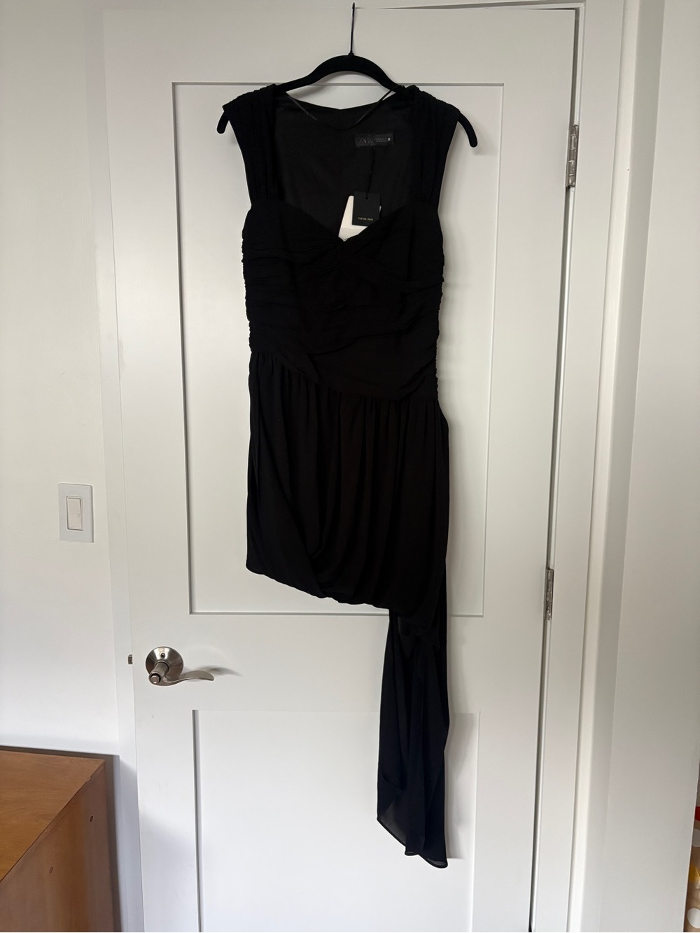 Zara Black Asymmetric Draped Evening Dress